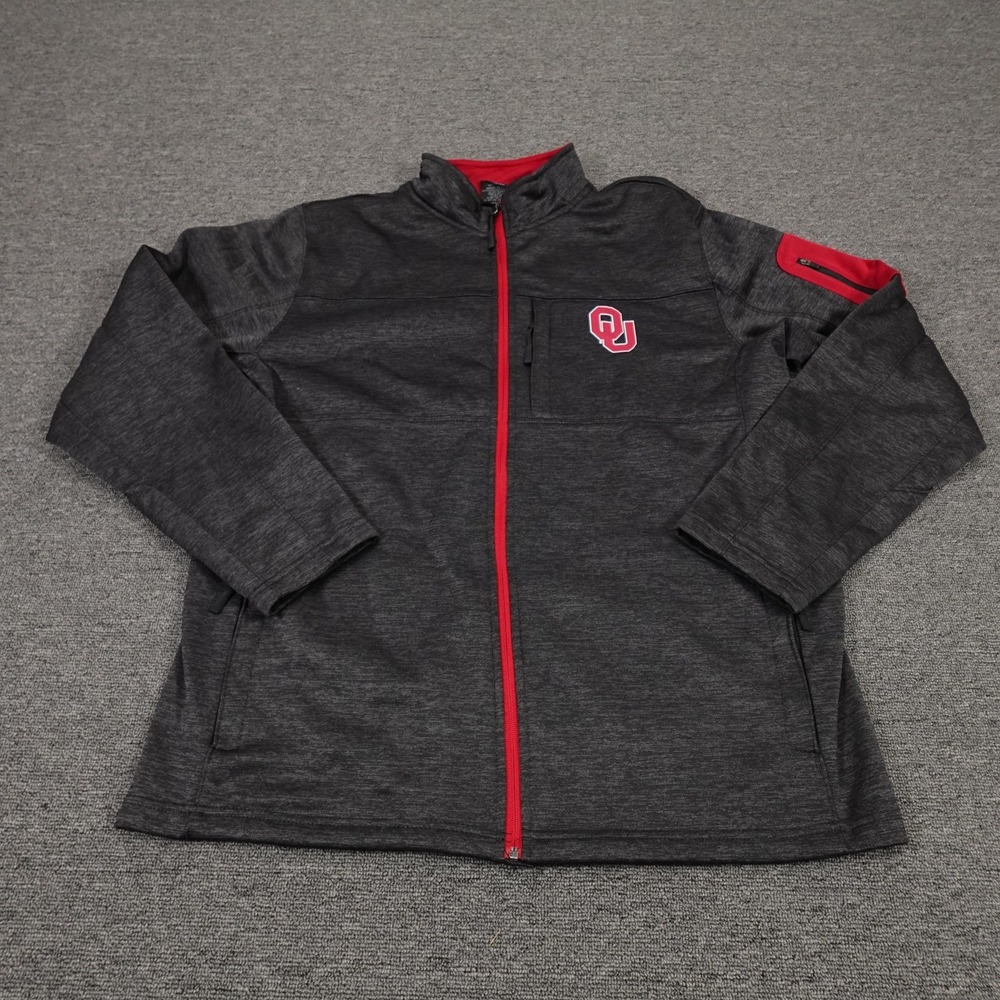 Oklahoma Sooners Jacket Mens Large Gray NCAA Football Colosseum Full Zip